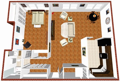 Floor plan for 1 bed, 1 bath, 1042 sqft